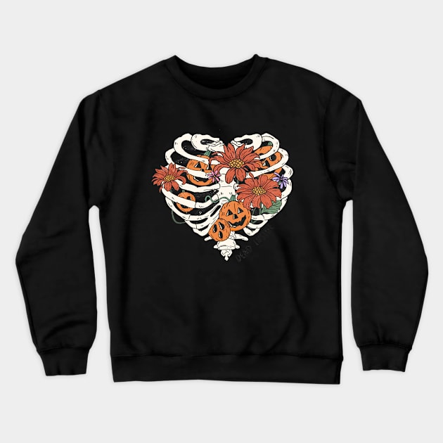 Skeleton Flowers Halloween Crewneck Sweatshirt by Myartstor 